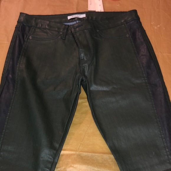 Rich & Skinny Size 30 dark green coated jeans skinny leg with black tux stripe - Picture 8 of 16